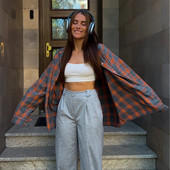 Vintage bő kockás női ing divatos hajtóka hosszú ujjú irodai női ingek és blúzok felsők Női ruházat 2023