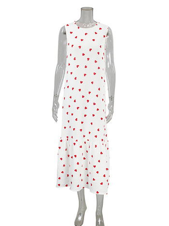 Hiloc Love Print Βαμβακερό φόρεμα πιτζάμες Γυναικείο νυχτερινό Peignoir O λαιμό Αμάνικο νυχτερινό φόρεμα άνοιξη 2024 Κομψά φορέματα