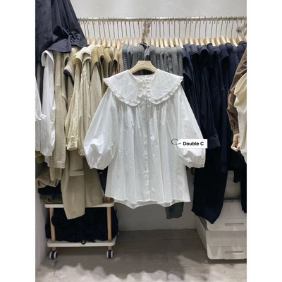 Krekli Sievietēm Pavasaris Jauns Plaids Pīters Pens Apkakles Ruffles Brīvi Visi atbilst College Japanese Mujer Kawaii Swwet Tender Chemise Femme