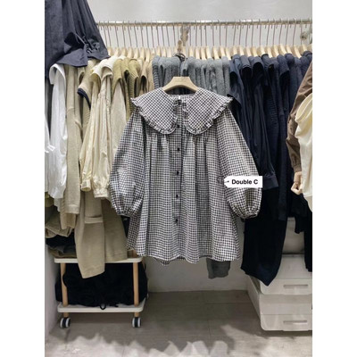 Krekli Sievietēm Pavasaris Jauns Plaids Pīters Pens Apkakles Ruffles Brīvi Visi atbilst College Japanese Mujer Kawaii Swwet Tender Chemise Femme