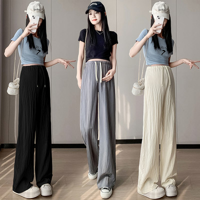 Japanese Style Maternity Summer Trousers Drawstring Waist Wide Legs Loose Casual Pregnant Woman Pleated Pants with Pockets M-3XL