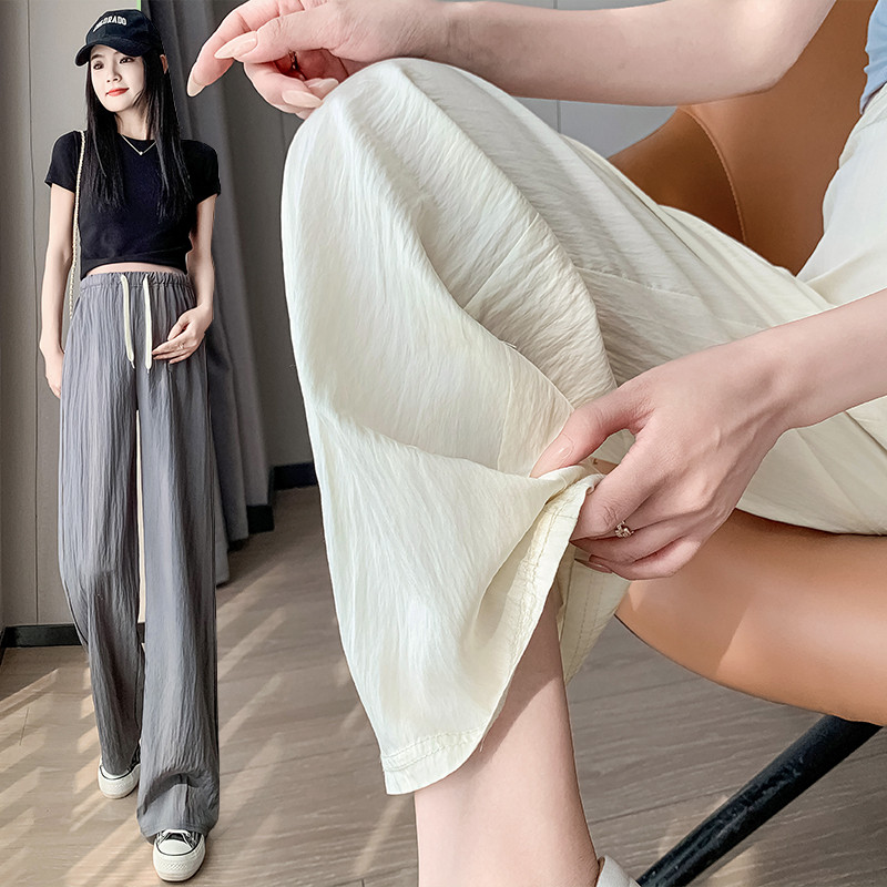 Japán stílusú kismama nyári nadrág húzózsinóros derék széles lábak laza alkalmi terhes nő rakott nadrág zsebekkel M-3XL