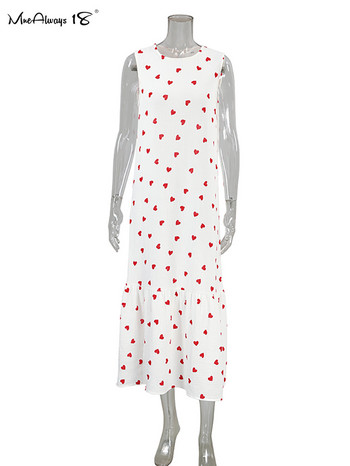Mnealways18 Love Print Βαμβακερό φόρεμα Γυναικεία νυχτικά στη μέση της γάμπας O λαιμό Αμάνικη νυχτερινή τουαλέτα Άνοιξη 2024 Κομψά φορέματα casual