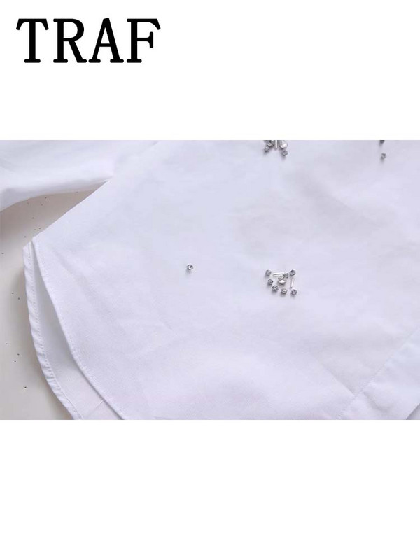TRAF 2024 kevad naiste mood, elegantsed valged pluusid, reväär õõnsad õhuke särk, naine vabaaja tänavariided Mujer Blusa kontoridaam
