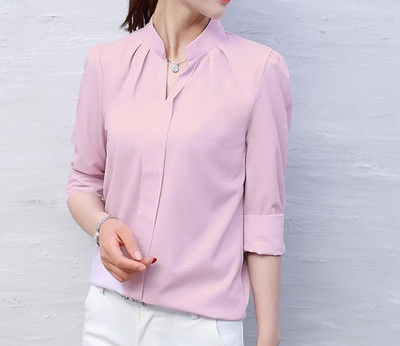 Pikkade varrukatega särk naiste sügisriided Mood õhuke šifoonist pluus V-kaelusega Korea elegantne kontorisärgid Naiste põhilised topid