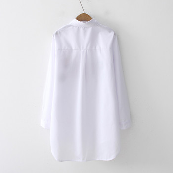 2024 г. Нова бяла риза, ежедневна дамска блуза с отложена яка с копчета и дълги ръкави, памучна блуза, бродирана дамска блуза 5083 50