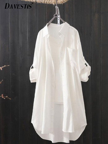 Корейска модна бяла риза Дамска пролет лято 2023 Свободна дишаща миди риза и блуза Дамски прости едноцветни дълги ризи