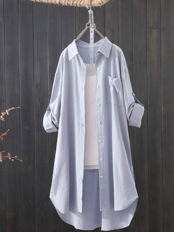 Корейска модна бяла риза Дамска пролет лято 2023 Свободна дишаща миди риза и блуза Дамски прости едноцветни дълги ризи