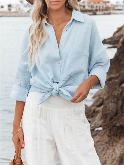 Naine pehme piparmündirohelised puuvillased särgid, 2022. aasta kevadised naiste taskusärgid, naiste magusad, soliidsed särgid