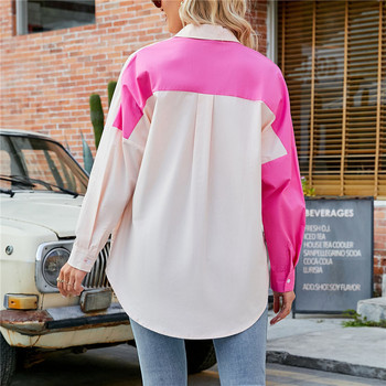 Дамски ежедневни свободни розови пачуърк ризи с дълъг ръкав 2023 Пролетна риза за момичета с големи копчета Женска сладка цветна риза