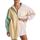 Jauni sieviešu treniņtērpi krekls ar garām piedurknēm ar mini šortiem, svītrainiem diviem gabaliem, komplekti, sieviešu tērpi, blūzes, modes apģērbi