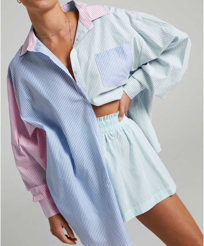 Jauni sieviešu treniņtērpi krekls ar garām piedurknēm ar mini šortiem, svītrainiem diviem gabaliem, komplekti, sieviešu tērpi, blūzes, modes apģērbi