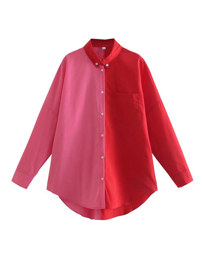 Ženska elegantna patchwork široka košulja dugih rukava 2023. Proljetna moda Ženske jednoredne košulje Ženske ležerne prevelike majice