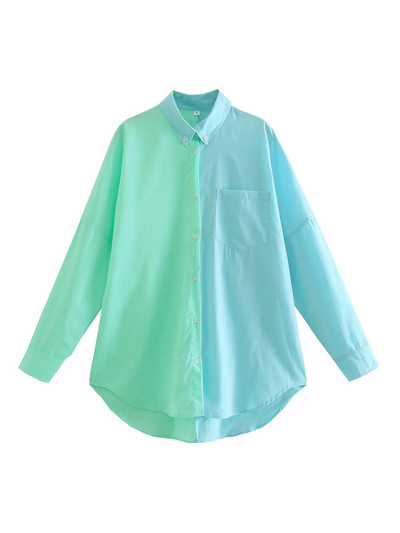 Ženska elegantna patchwork široka košulja dugih rukava 2023. Proljetna moda Ženske jednoredne košulje Ženske ležerne prevelike majice