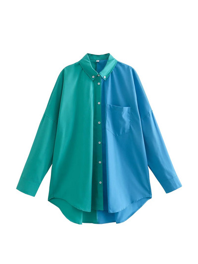 Ženska elegantna patchwork široka košulja dugih rukava 2023. Proljetna moda Ženske jednoredne košulje Ženske ležerne prevelike majice