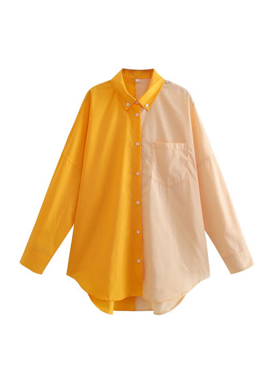 Ženska elegantna patchwork široka košulja dugih rukava 2023. Proljetna moda Ženske jednoredne košulje Ženske ležerne prevelike majice