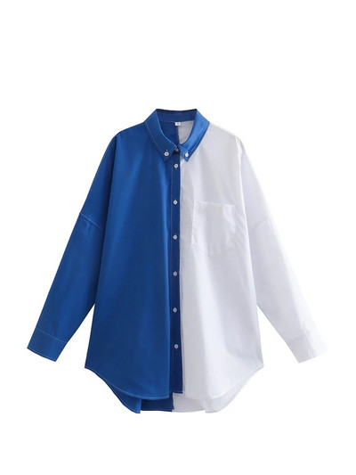 Ženska elegantna patchwork široka košulja dugih rukava 2023. Proljetna moda Ženske jednoredne košulje Ženske ležerne prevelike majice