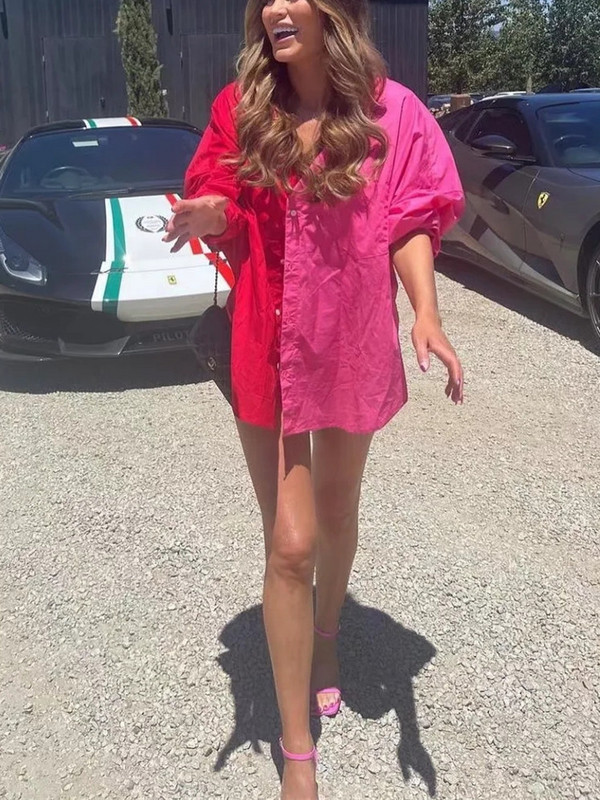 Ženska elegantna patchwork široka košulja dugih rukava 2023. Proljetna moda Ženske jednoredne košulje Ženske ležerne prevelike majice