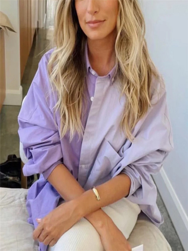 Ženska elegantna patchwork široka košulja dugih rukava 2023. Proljetna moda Ženske jednoredne košulje Ženske ležerne prevelike majice