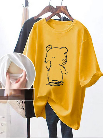 Καλοκαιρινό κοντομάνικο βαμβακερό μπλουζάκι θηλασμού 2024 Fashion print Μητρική γυναίκα Ρούχα θηλασμού Γαλουχία Top Tees εγκυμοσύνη