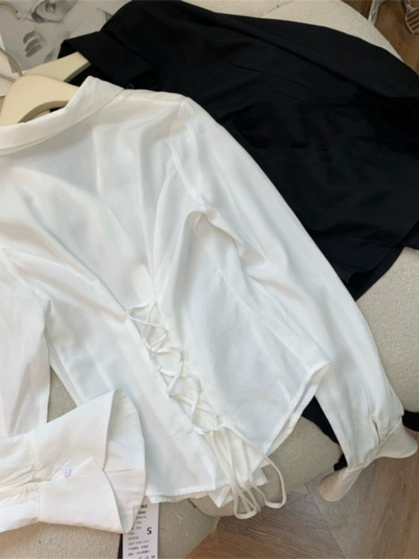 Sexy Solid Sieviešu krekls ar platām piedurknēm, atloks ar vienrindu muguras pārsējs Tunika Sieviešu blūzes 2024. gada pavasara tendencēs, jaunais sieviešu tops