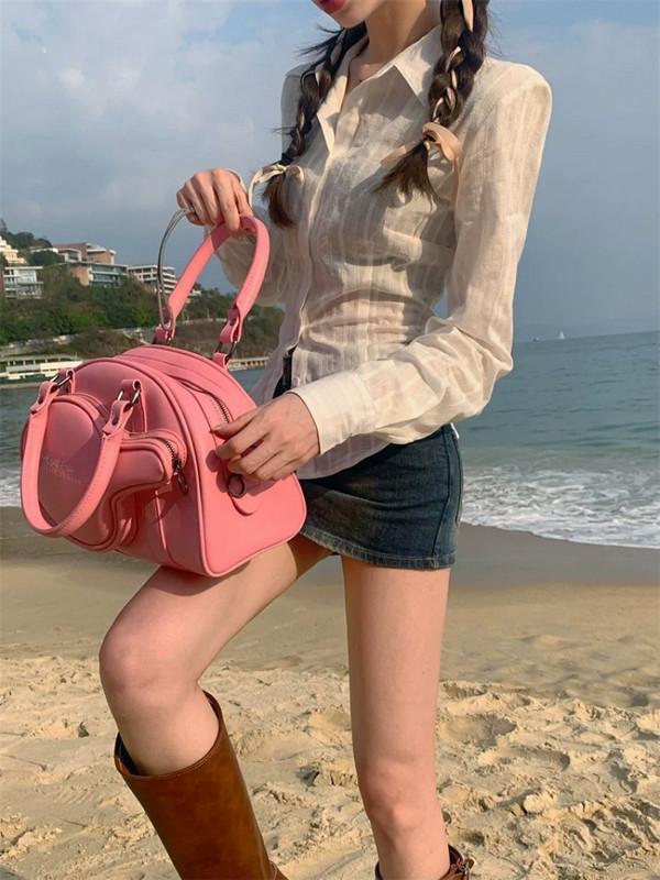 Sieviešu korejiešu polo apkakle svītraini krekli Sieviešu jauns krekls, kas aptver vidukli, slaidinošs dizains Sense daudzpusīga blūze ar garām piedurknēm