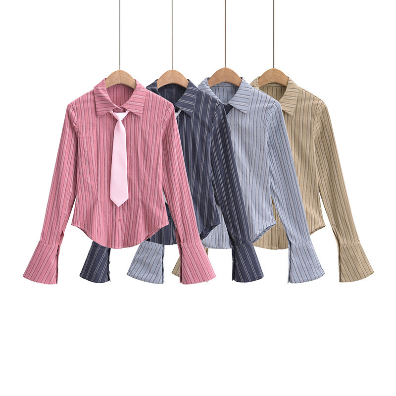 Ženska elegantna prugasta bluza s dugim rukavima