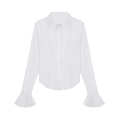 Must Bell Sleeve Top Vintage pluusid Korsett Valge särk Naiste pikkade varrukatega gooti Lolita Põletav Korea stiilis Seksikas pluus