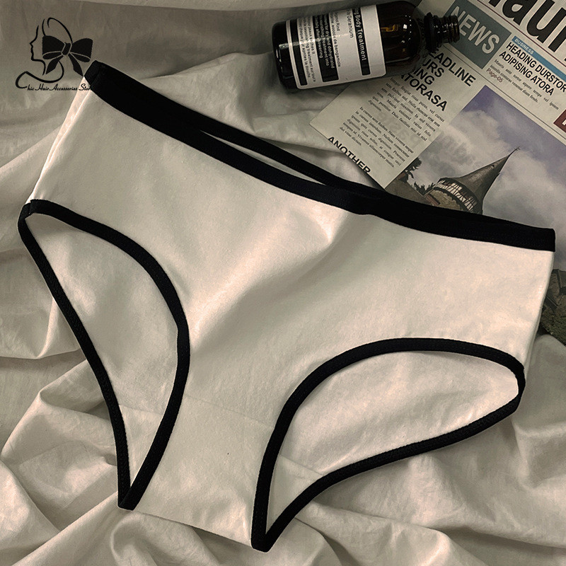 2024 Noua Lenjerie de corp pentru femei Sport stil cool Lenjerie de corp pentru fete, cu talie mijlocie, japoneza, bumbac alb-negru, slip de dama