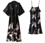 Set de rochii de noapte sexy pentru femei, 2 piese, pijama cu decolteu in V, pijama matasoasa, costum de dormit de primavara, pentru femeie