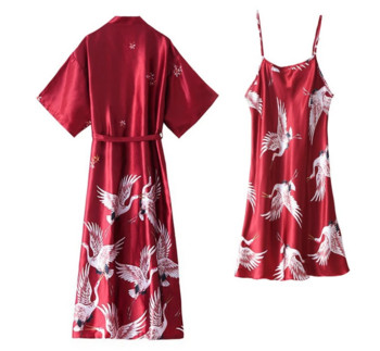Секси нощно облекло комплект дамски 2PC пижама пижама с V-образно деколте копринено спално облекло пролетен дамски костюм за сън халат облекло домашно неглиже домашно облекло