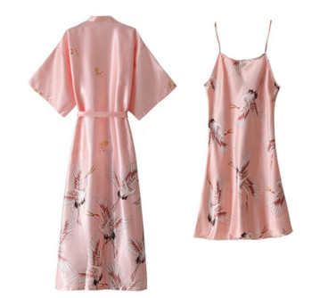 Секси нощно облекло комплект дамски 2PC пижама пижама с V-образно деколте копринено спално облекло пролетен дамски костюм за сън халат облекло домашно неглиже домашно облекло