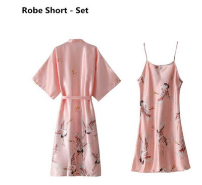 Set de rochii de noapte sexy pentru femei, 2 piese, pijama cu decolteu in V, pijama matasoasa, costum de dormit de primavara, pentru femeie