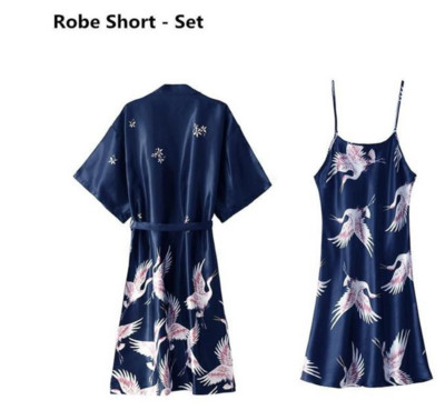 Set de rochii de noapte sexy pentru femei, 2 piese, pijama cu decolteu in V, pijama matasoasa, costum de dormit de primavara, pentru femeie