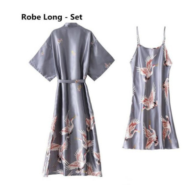 Set de rochii de noapte sexy pentru femei, 2 piese, pijama cu decolteu in V, pijama matasoasa, costum de dormit de primavara, pentru femeie