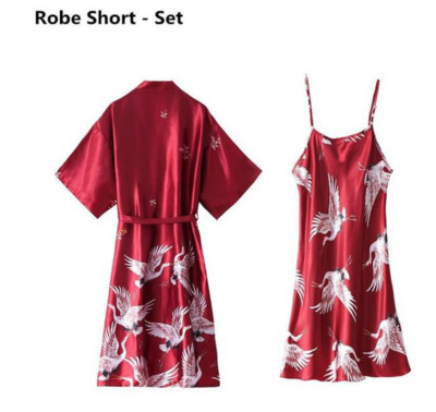 Set de rochii de noapte sexy pentru femei, 2 piese, pijama cu decolteu in V, pijama matasoasa, costum de dormit de primavara, pentru femeie