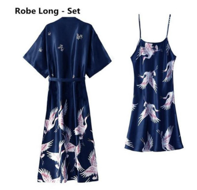 Set de rochii de noapte sexy pentru femei, 2 piese, pijama cu decolteu in V, pijama matasoasa, costum de dormit de primavara, pentru femeie