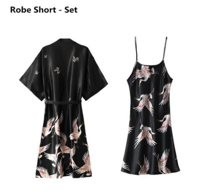 Set de rochii de noapte sexy pentru femei, 2 piese, pijama cu decolteu in V, pijama matasoasa, costum de dormit de primavara, pentru femeie