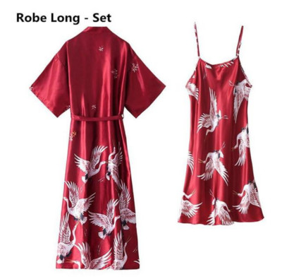 Set de rochii de noapte sexy pentru femei, 2 piese, pijama cu decolteu in V, pijama matasoasa, costum de dormit de primavara, pentru femeie