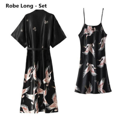 Set de rochii de noapte sexy pentru femei, 2 piese, pijama cu decolteu in V, pijama matasoasa, costum de dormit de primavara, pentru femeie