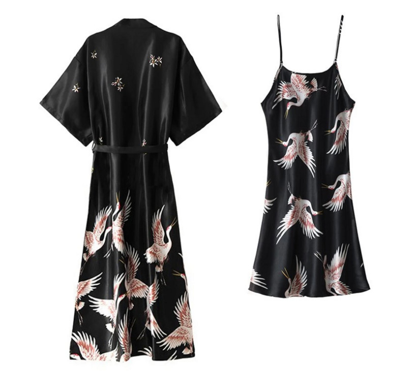 Set de rochii de noapte sexy pentru femei, 2 piese, pijama cu decolteu in V, pijama matasoasa, costum de dormit de primavara, pentru femeie