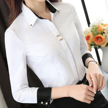 Офис ризи Рокля Социално облекло Блуза Дамска рокля Ризи с дълги ръкави Копчета Риза с маншет Бизнес Социално облекло Блуза Топ