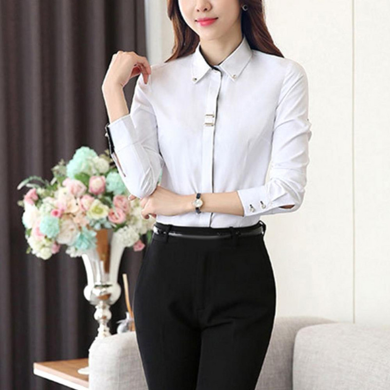 Biroja krekli Kleita Sociālie apģērbi Blūze Sieviešu kleita Krekli ar garām piedurknēm Pogas Aproču krekls Biznesa sociālie apģērbi Blūze Tops