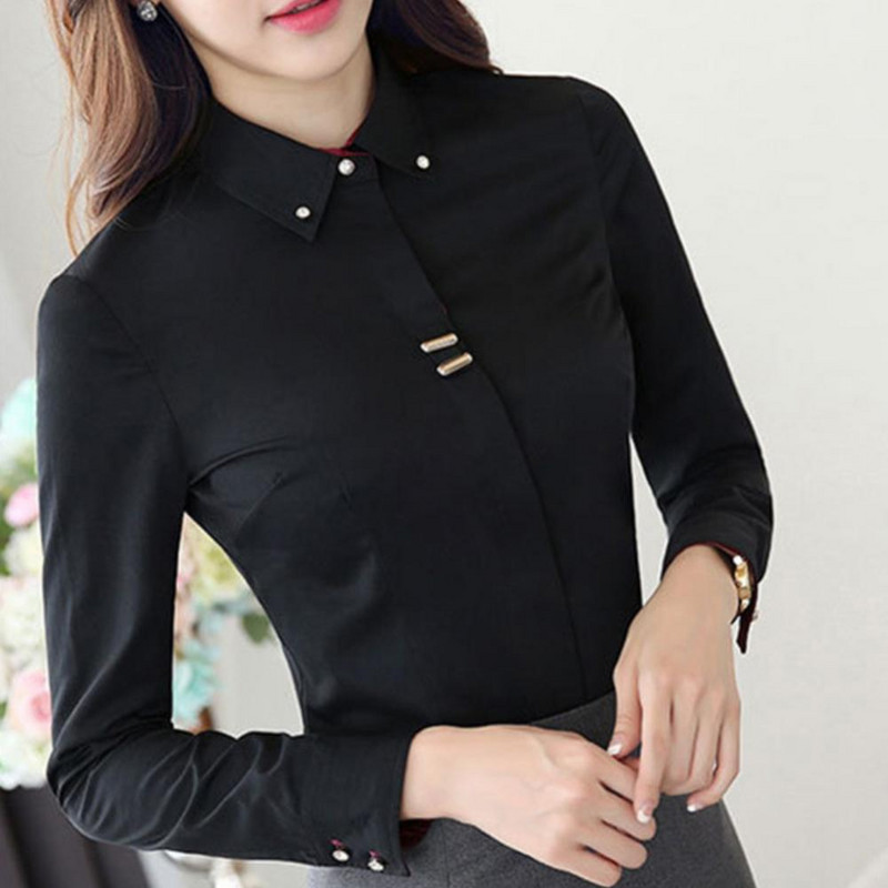 Biroja krekli Kleita Sociālie apģērbi Blūze Sieviešu kleita Krekli ar garām piedurknēm Pogas Aproču krekls Biznesa sociālie apģērbi Blūze Tops