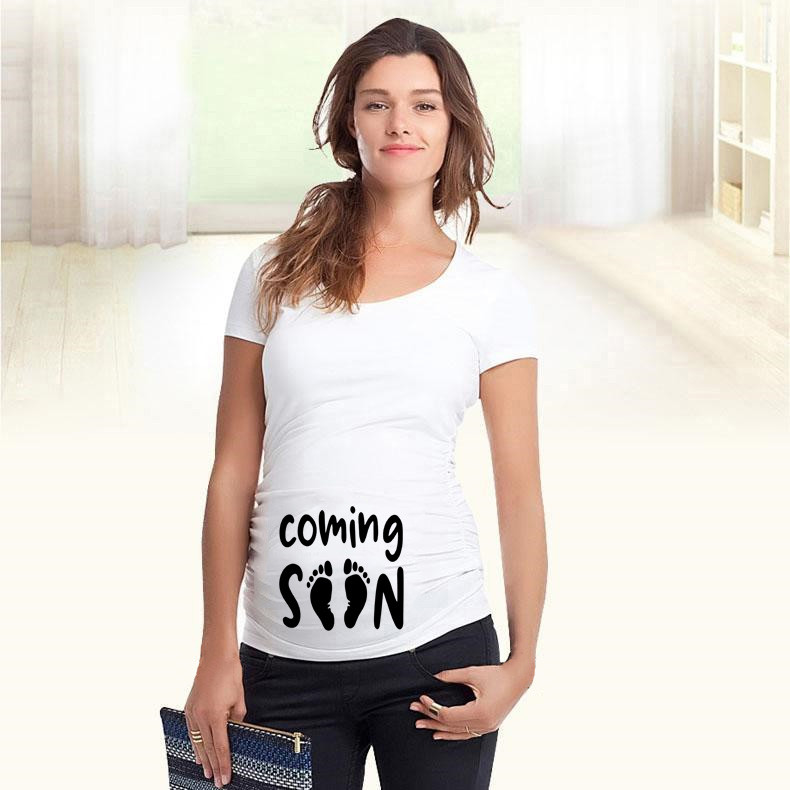 Didelio dydžio marškinėliai nėščioms moterims pėdsakų pėdsakų nėščioms moterims drabužiai Vasariniai juokingi pėdsakai trumpomis rankovėmis Nauji drabužiai M-2XL