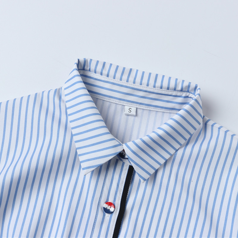 Elegantna tanka košulja s plavim prugama Ženska Blusas De Mujer Bonitas Y Baratas Šifonska bluza kratkih rukava Uredske ženske majice