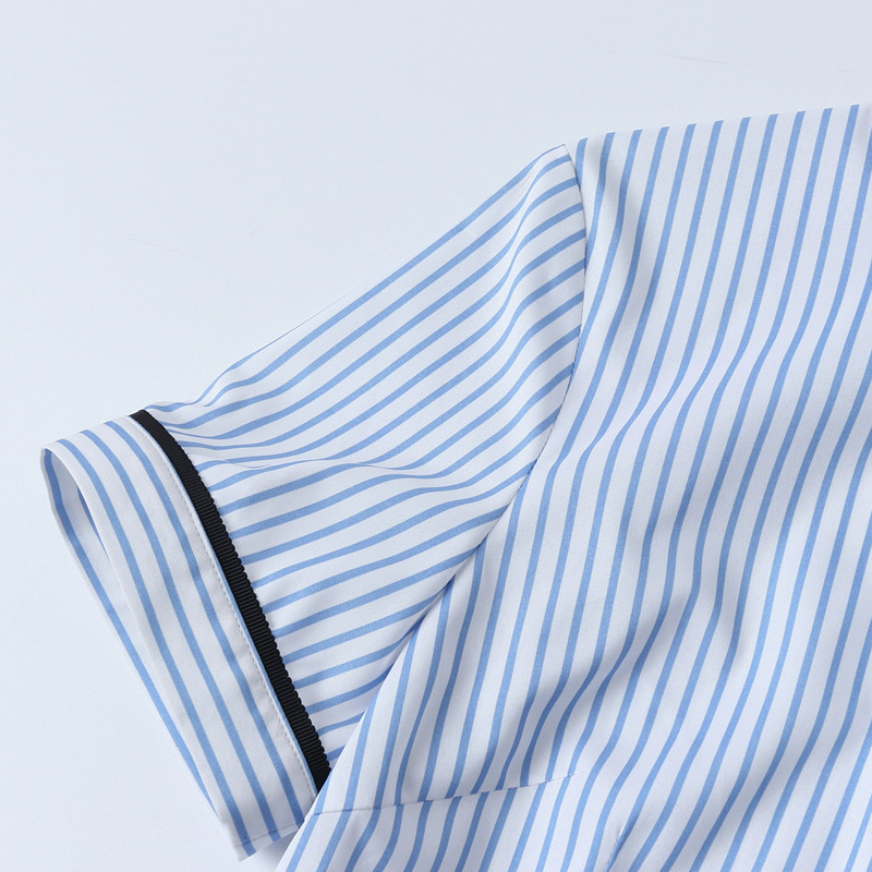 Elegantna tanka košulja s plavim prugama Ženska Blusas De Mujer Bonitas Y Baratas Šifonska bluza kratkih rukava Uredske ženske majice