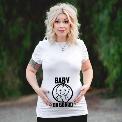 Nagy méretű Vicces kismama póló Baby on Board Mintaminta Terhes női póló felsők Terhességi rövid ujjú póló Ruhák