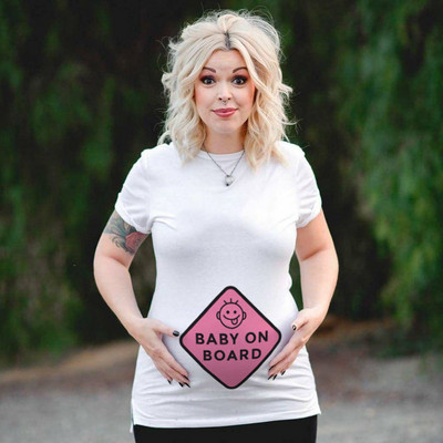 Nagy méretű Vicces kismama póló Baby on Board Mintaminta Terhes női póló felsők Terhességi rövid ujjú póló Ruhák