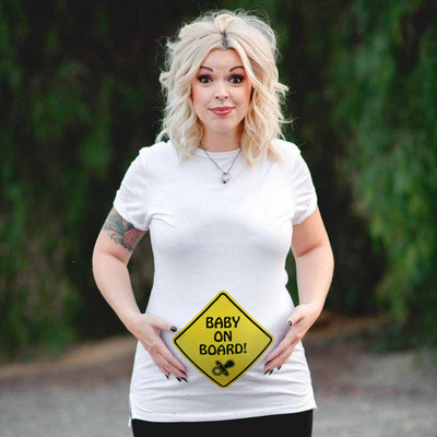 Nagy méretű Vicces kismama póló Baby on Board Mintaminta Terhes női póló felsők Terhességi rövid ujjú póló Ruhák